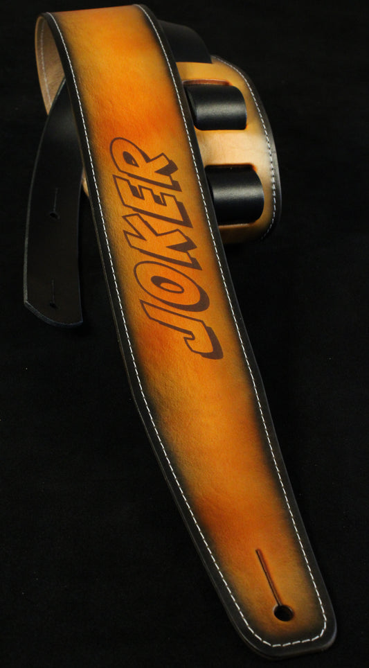 Stitched orange leather guitar strap