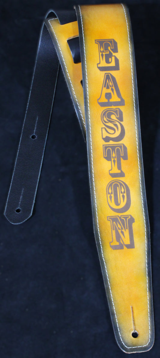 Stitched tan leather guitar strap