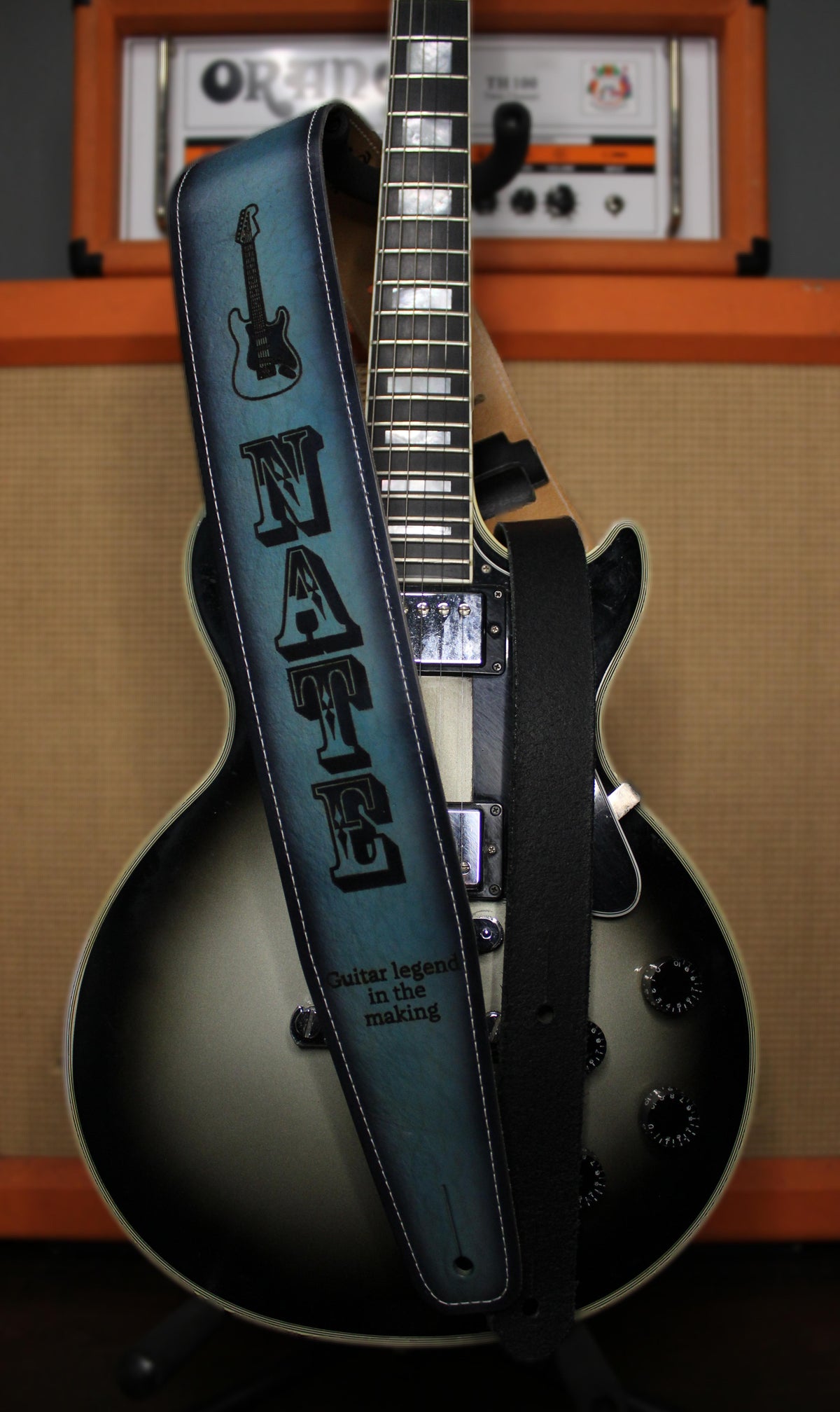 Blue Leather Guitar Strap