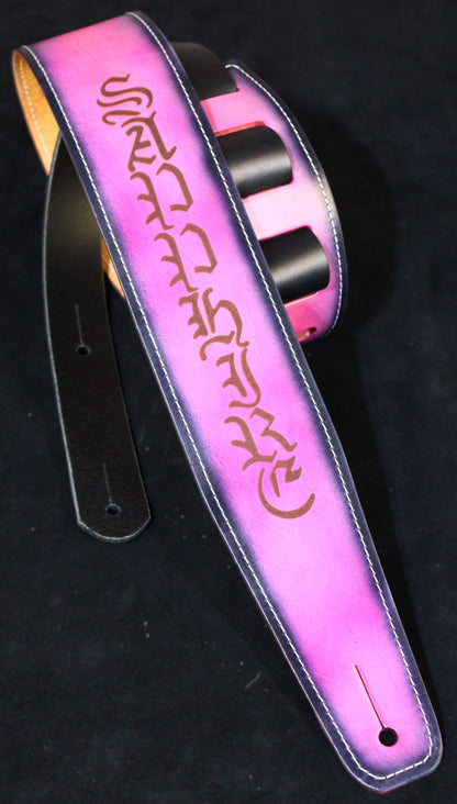 Stitched pink leather guitar strap