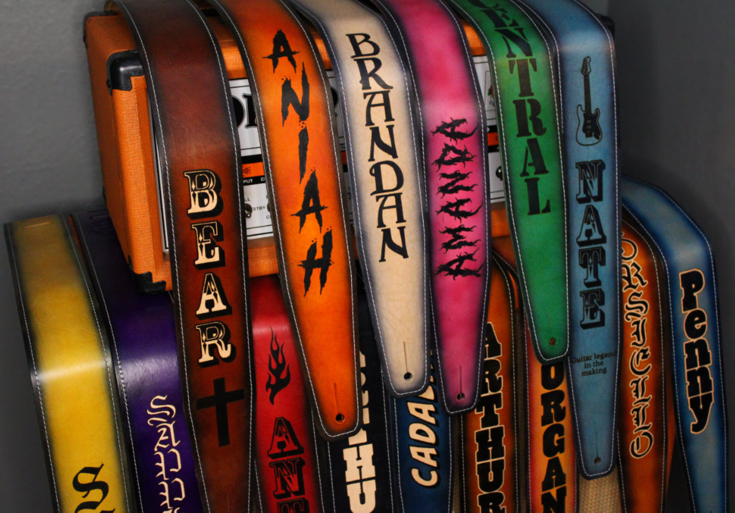 Red leather guitar strap