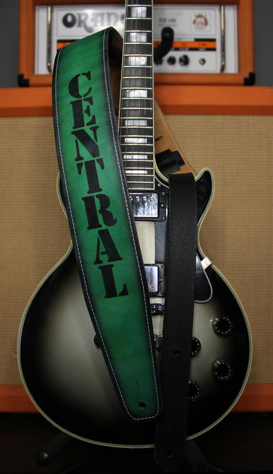 Green Leather Guitar Strap
