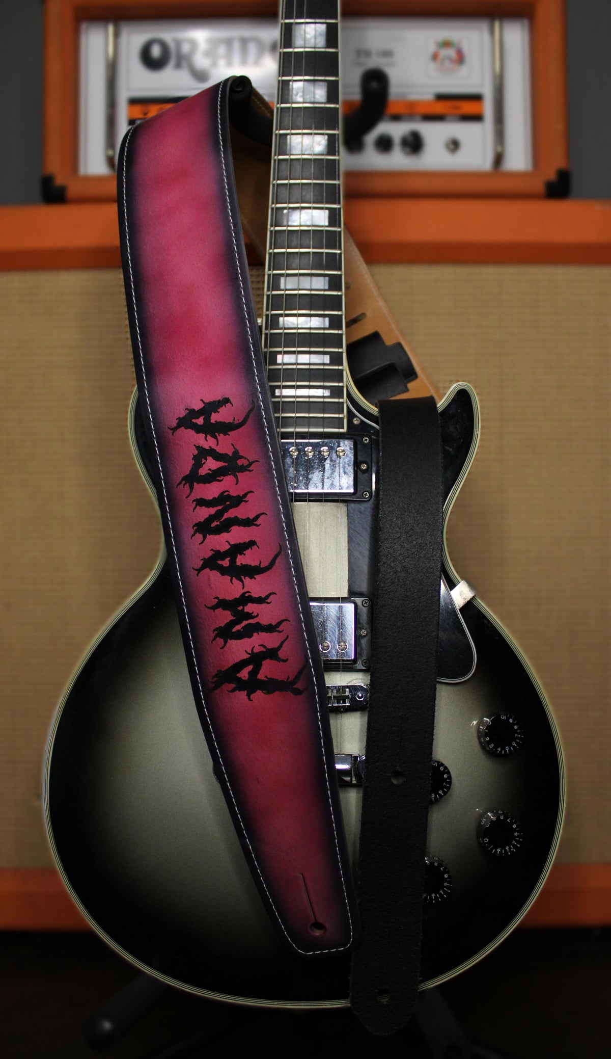 Pink Leather Guitar Strap