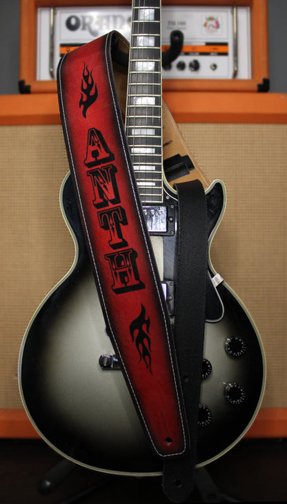 Red leather guitar strap