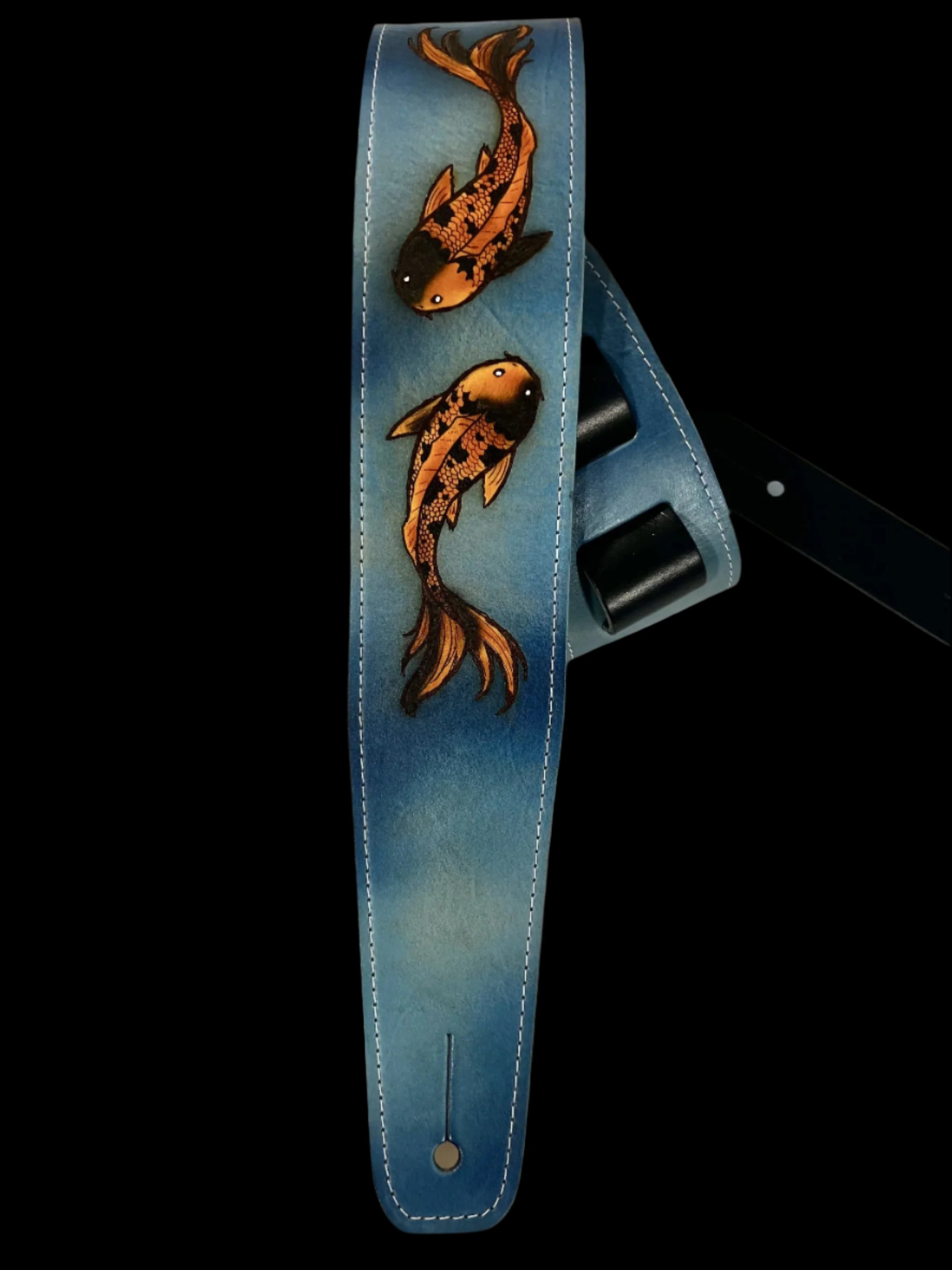 Koi leather guitar strap blue