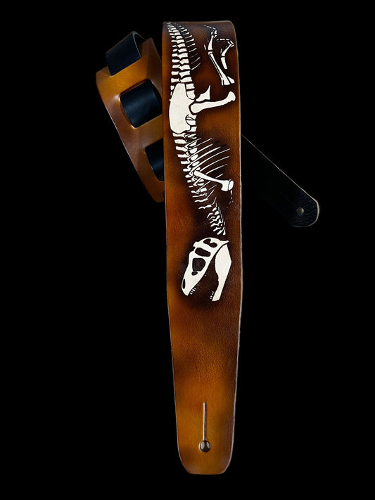 guitar strap leather with dinosaur bones design t rex