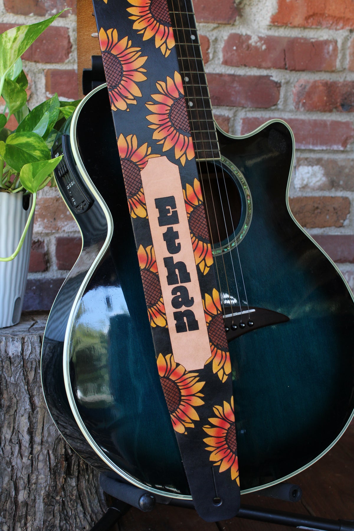 Sunflower Leather Guitar Strap